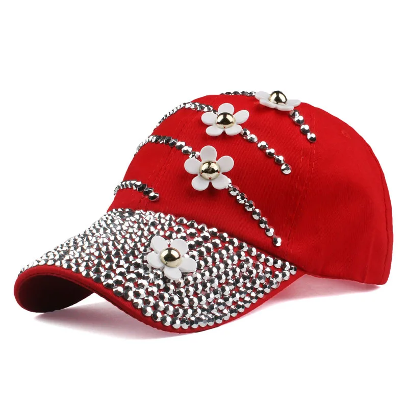 2021 New Rhinestone Baseball Cap with Flowers Women Adjustable Sun Hat Denim Hip Hop Cap Bone Dropshipping 8 Colors