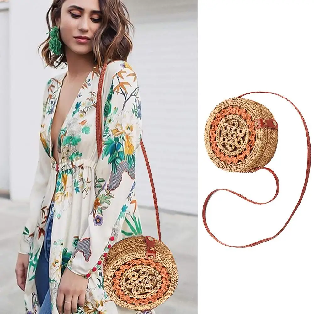 Женская ротанговая и плетеная круглая дорожная Сумка Соломенная пляжная сумка DIY