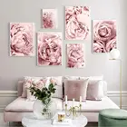 Скандинавская Картина на холсте с розовыми цветами, Настенная картина, Постер пионов, принты, скандинавские настенные картины для девичьей комнаты, украшение для дома