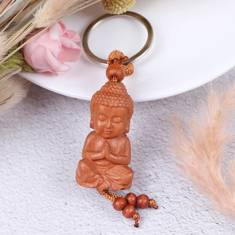 

Цепочка для ключей из красного дерева с трехмерной гравировкой, Реалистичная подвеска в виде Будды, брелок для ключей