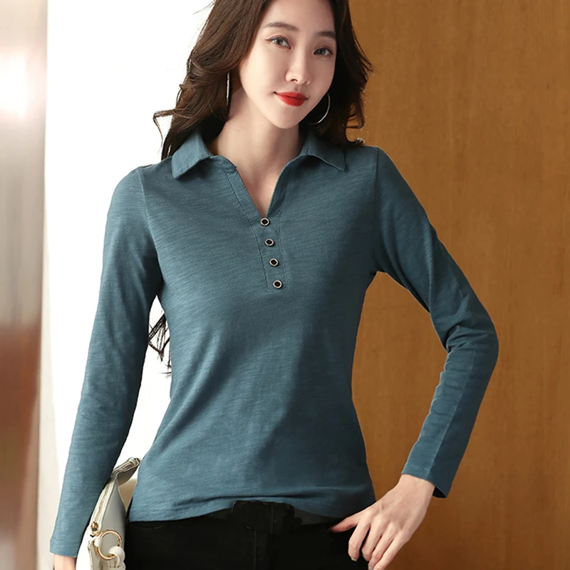 

Button T Shirt Women Tee Shirt Femme Cotton Long Sleeve Tops 2022 Autumn Korean Style Woman Clothes Casual Tshirt Camiseta Mujer
