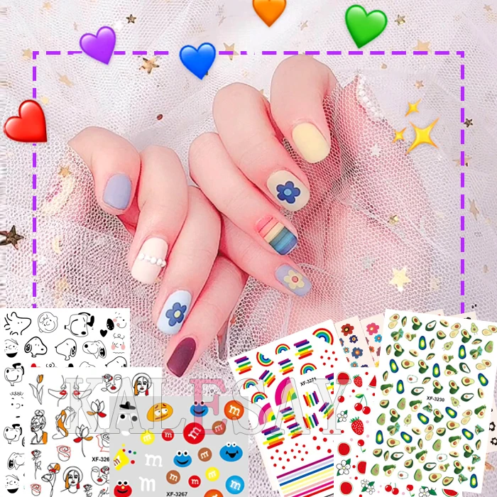 3D наклейки для дизайна ногтей Новинка кавайная клубника Радуга M клейкие стикеры