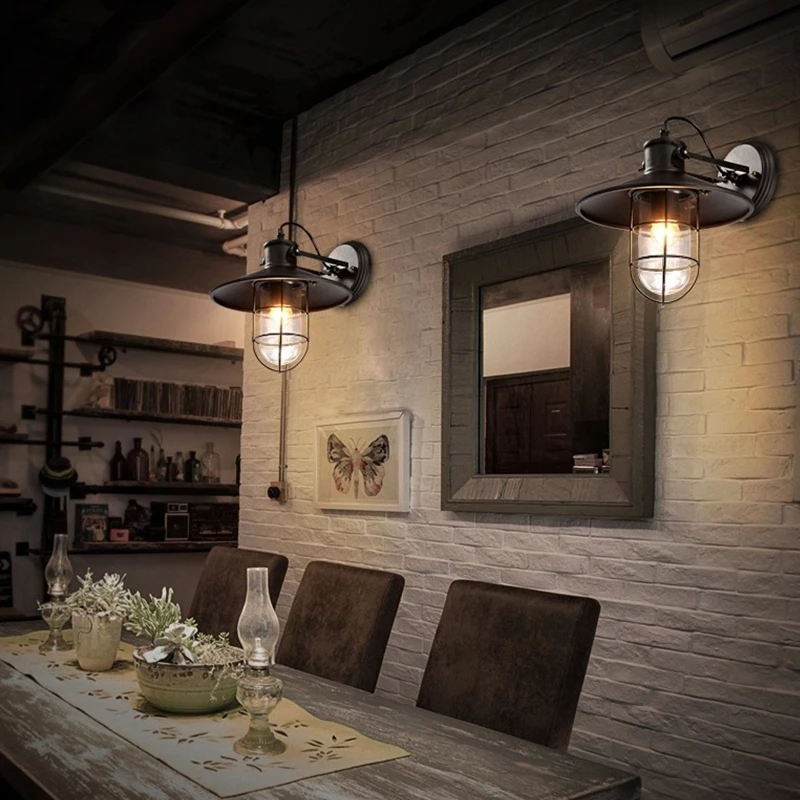 Лофт Декор стекло промышленный Железный Настенный светильник американский