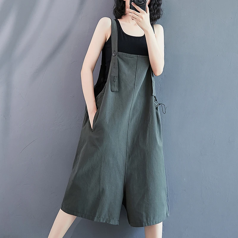 

#2365 Vintage Rompers Playsuits Women Loose Casual Combinaison Short Femme Summer Short Jumpsuit Ladies Thin