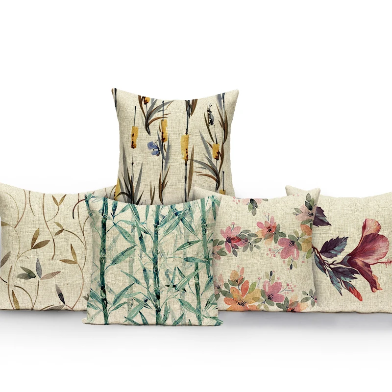 

Floral Pattern Decorative Cushions Pillowcase Green Leaves Cushion Cover Throw Pillow Sofa Chair Decoration Pillowcover