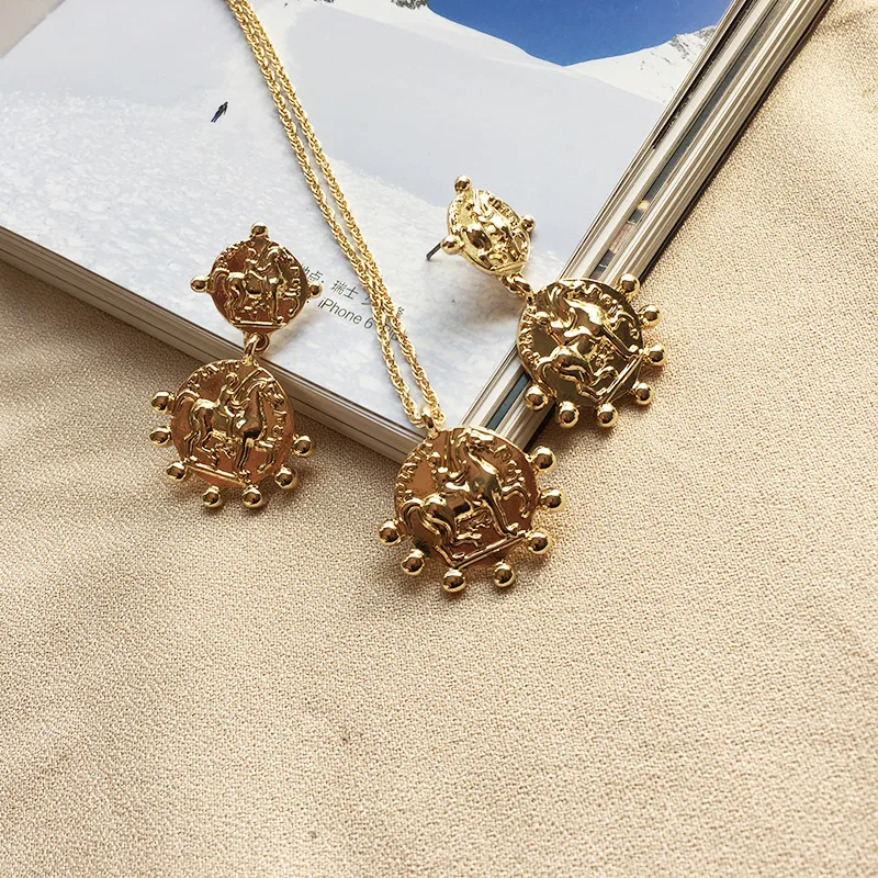 Ожерелья и серьги-подвески в европейском американском стиле с монетами комплект