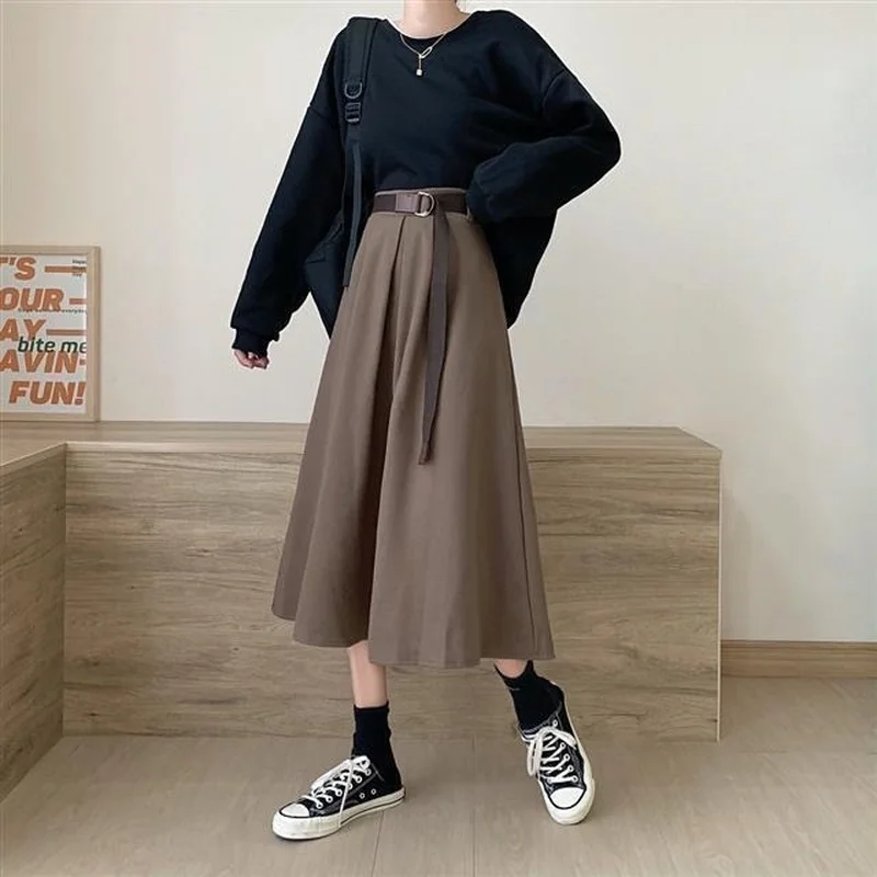 

Sweet A-line Skirt Women Spring and Summer 2022 New High Waist Medieval Skirt Girl Mid Length Female Harajuku Skirt