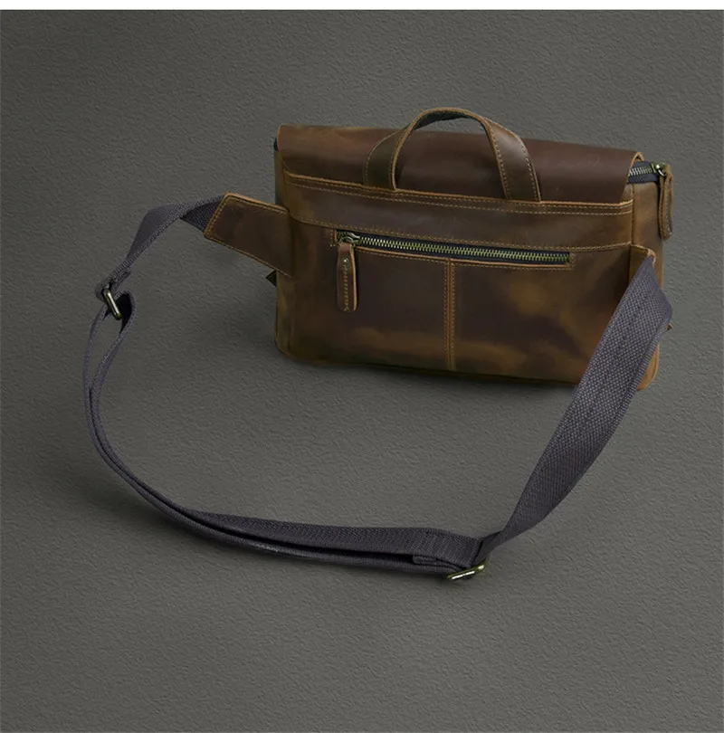 Retro fashion high quality Crazy Horse cowhide men's anti-theft messenger bag for daily outdoor work business portable briefcase