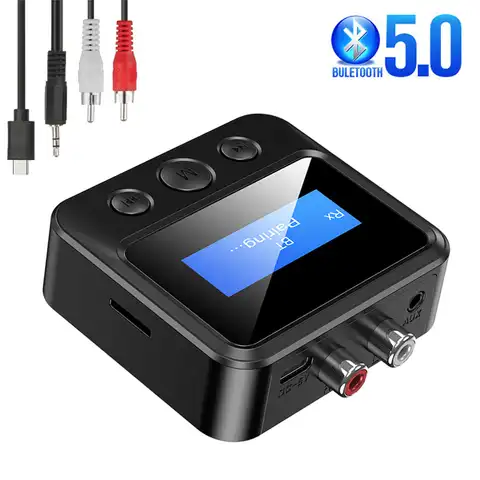 Bluetooth 5,0 аудио передатчик приемник с ЖК-дисплеем RCA 3,5 мм AUX USB-ключ стерео беспроводной адаптер для автомобиля ПК ТВ наушников