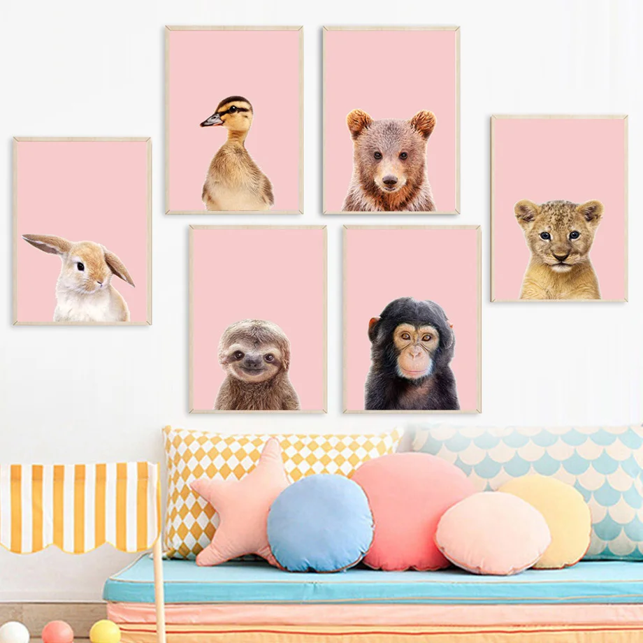 

Rabbit Duck Bear Sloth Orangutan Lion Animal Wall Art Canvas Painting Nordic Posters And Prints Wall Pictures Kids Room Decor