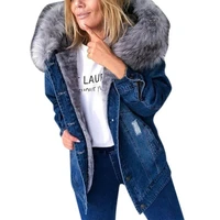 zipper lapel thick warm womens winter jacket 2022 new style loose casual plus fluff collar slim cotton denim pocket down coats