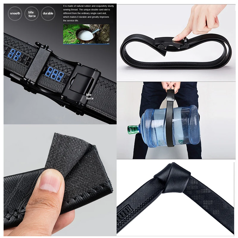 

Hi-Tie Famous Brand Men's Designer Cowskin Genuine Leather Automatic Buckle Belts for Men Gift Luxury Gold Trouser Jeans Straps