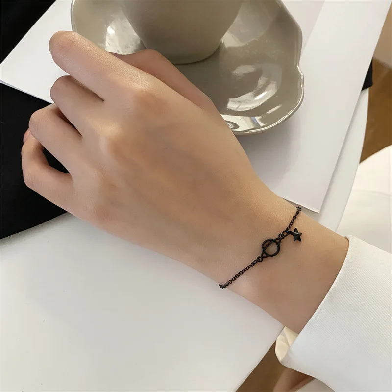 

Black Planet Stars Gothic Punk Silver Color Colorwomen's Adjustable Bracelet Luxury Jewelry Korean Fashion Exquisite Gift