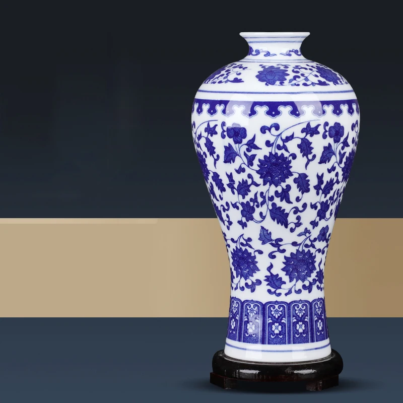 Китайские маленькие размеры голубая и белая ваза для цветов настольные