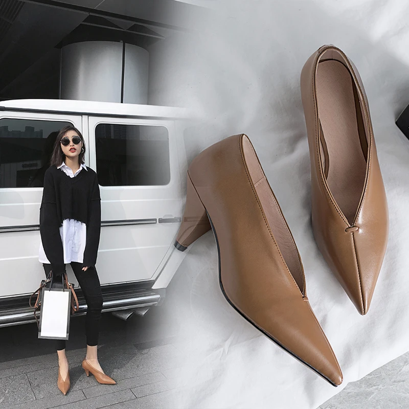 

hot VANGULL women Genuine Leather shoes cow leather Sheep suede spike heels pointed toe women pumps professional office career