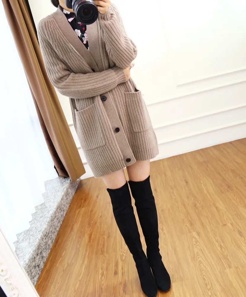 

Женский трикотажный кардиган, свитер средней длины с V-образным вырезом, модель B158 на осень и зиму, 2022