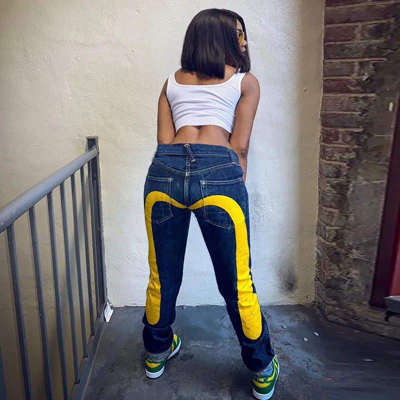

Low waist long jeans women 2021 print fashion new products hot style ins straight sexy super stretch jeans retro streetwear B024