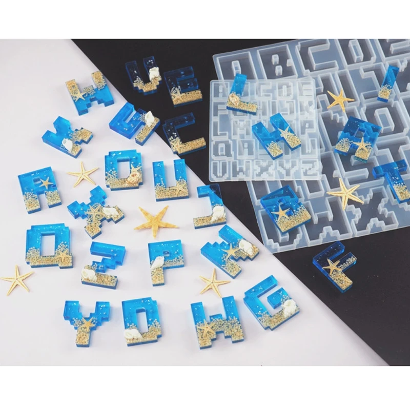 

95AB Pixel Letters Epoxy Resin Casting Mold Alphabet Keychain Pendant Alphabet UV Resin Silicone Mold Jewelry Making Tools