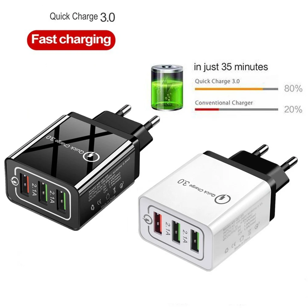 Универсальное USB зарядное устройство 18 Вт, быстрая зарядка 3,0, 5 В, 3 А, зарядка для iphone 7, 8, EU, US, быстрое зарядное устройство для мобильного телефона samsung
