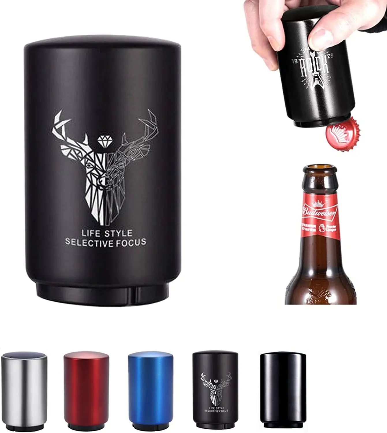 

Stainless Steel Automatic Beer Opener Magnet Party Push Opener Wine Soda Cap Opener Bar Tools Kitchen Gadgets