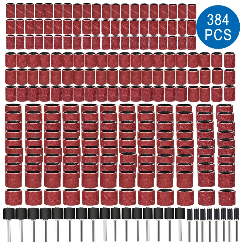 

Набор шлифовальных лент CMCP 384 шт., наждачная бумага с зернистостью 80, 120, 240, 320, 400, с шлифовальным барабаном 600, для вращающегося инструмента Dremel, полировка