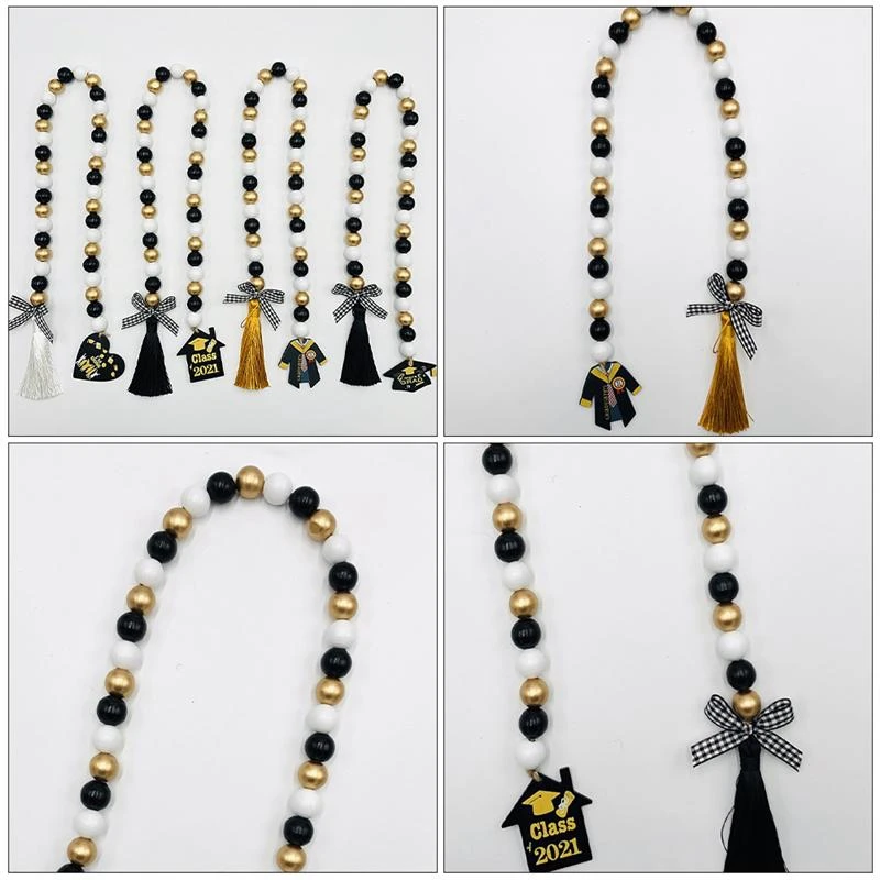 

4Pcs Graduation Party Decor Wooden Bead Garland DIY Tassel Decor (Assorted Color)