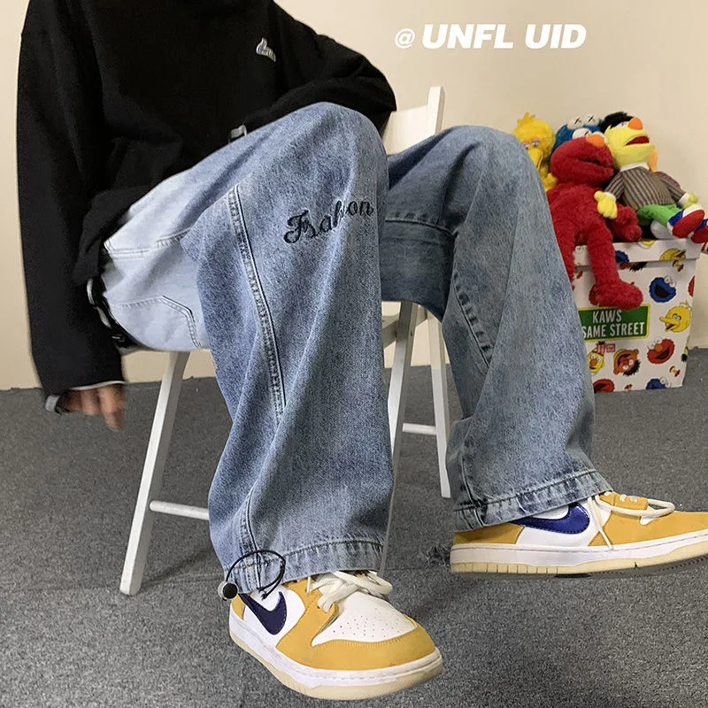 INXYZ Spring Autumn Super Hot Trend Men's Straight Wide Leg Pants Solid Color Letter Printed Casual Jeans Women's Trousers | Мужская