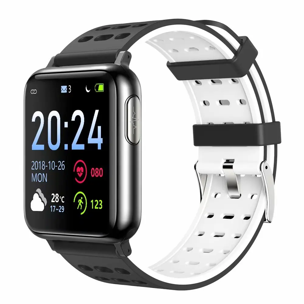 Black White Silica ECG PPG SPO2 Smart Watch with Electrocardiograph ECG Display Heart Rate Blood Pressure Monitor Waterproof Smartwatch Men Women - Цвет: Black White Silica