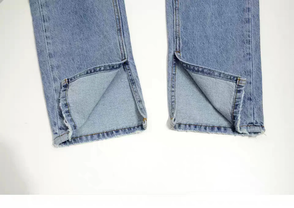 

High waist blue women jeans fashion wild split straight lady denim trousers