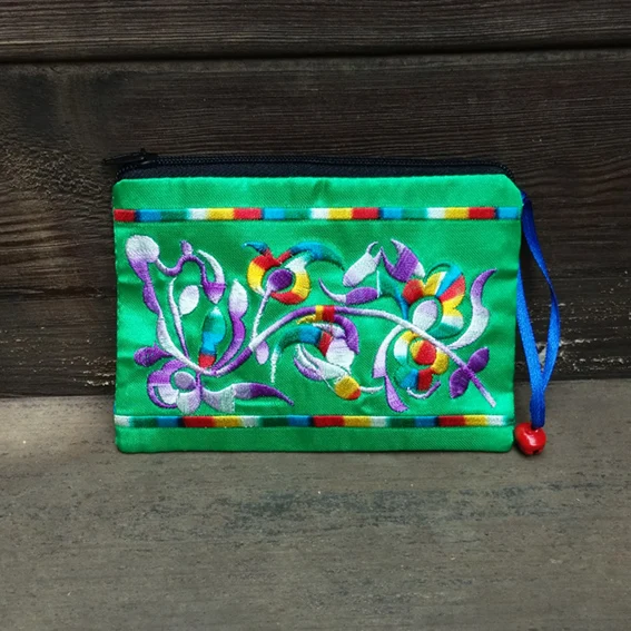 10pcs Chinese style Double Embroidery Bells Satin Zip Bags for Jewelry Gift Pouch Packaging Card Cover Women Coin Purse Favors