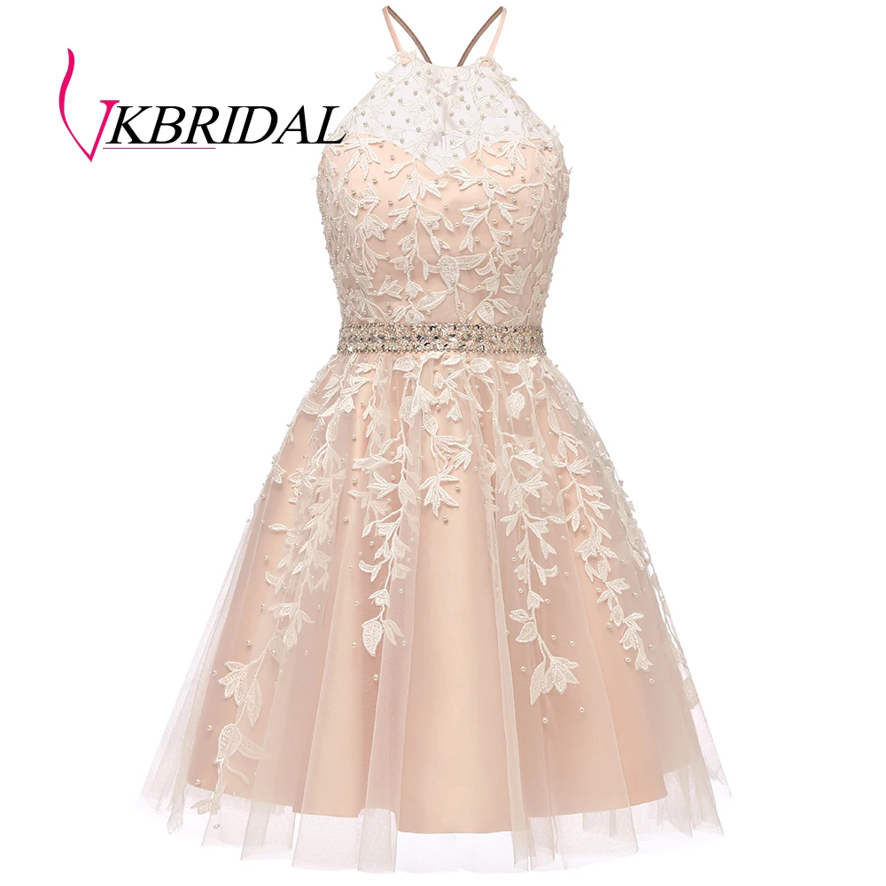 Vkbridal Cross Back Lace Graduation Dresses 2020 Tulle Short Party Gowns Halter Ball Gown Homecoming Dress Mini Length | Свадьбы и
