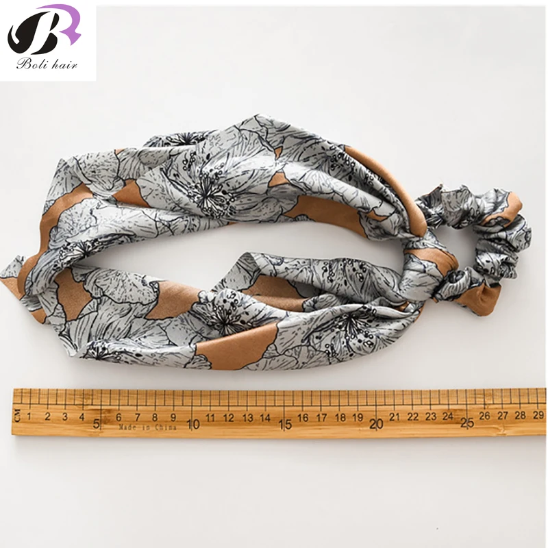 

New Fashion Hair Scarf Scrunchies Floral Print Scrunchie Silk Elastic Hair Band Hair Ties For Women Vintage Accessories