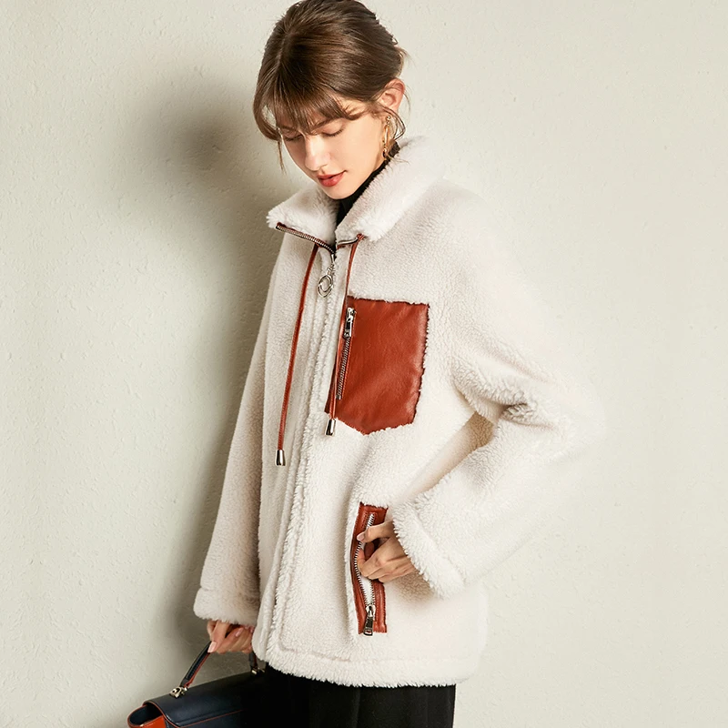 Пальто из натурального меха шерстяная куртка осенне-зимнее пальто женская