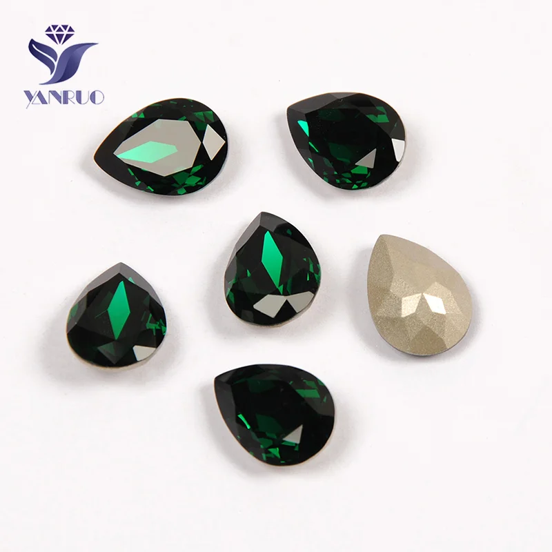 Emerald YANRUO, 4320, каплевидное стекло, Пришивные кристаллы, слеза, каплевидные стразы, Стразы для шитья, бусины, камни для одежды - Цвет: Emerald