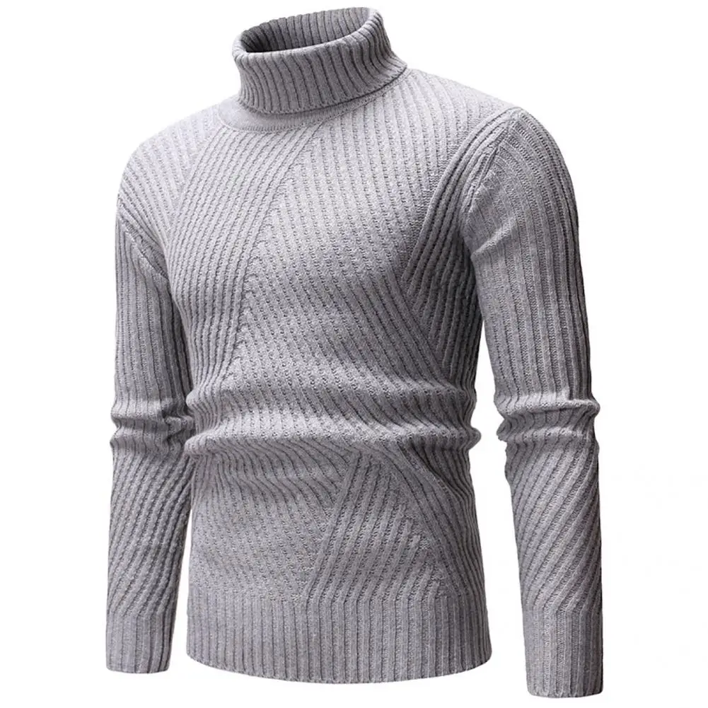 

Ribbed Long Sleeve Simple Knitted Sweater Turtleneck Solid Color Men Knitwear for Autumn Winter
