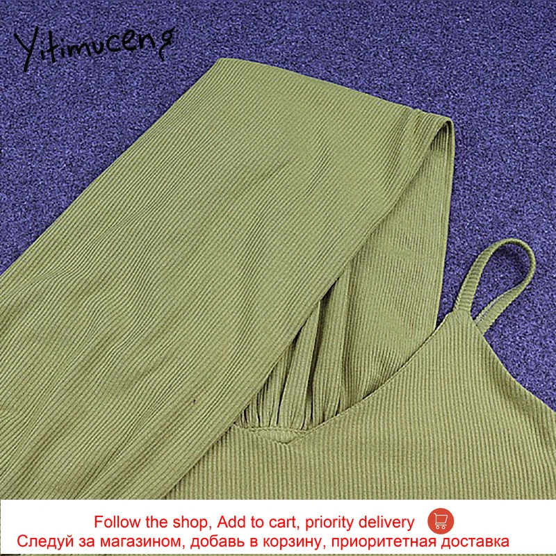 

Yitimuceng Vintage Spaghetti Strap Army Green Tops for Women Inclined Shoulder Hollow Out Camis Summer 2021 Sexy Tank Top New