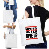 shopper with word pattern women canvas shoulder bag shopping bags cotton cloth fabric grocery handbags tote book bag for girls