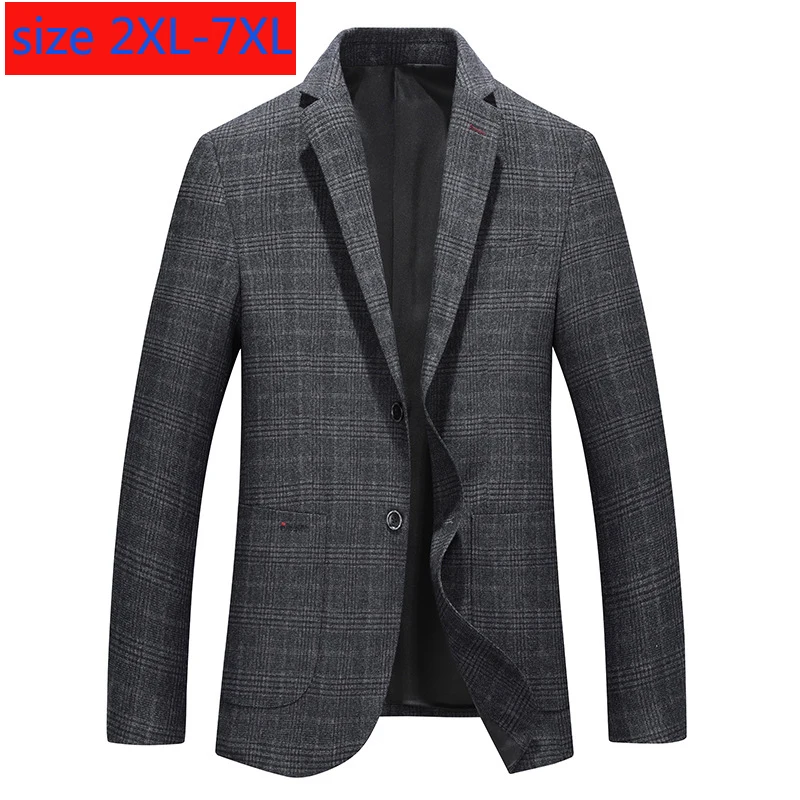 

New Autumn Men Super Large Outerwear Fashion Printed Grid Single Breasted Casual Mens Suit Jacket Blazers Plus Size 2XL-6XL 7XL