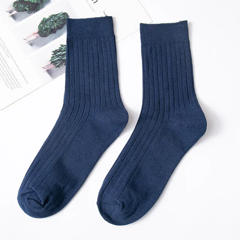 

Japanese Korea High School Boy High Socks Loose Plain Colors Double Needles Knitting Cotton Crew Long Socks Male Mode