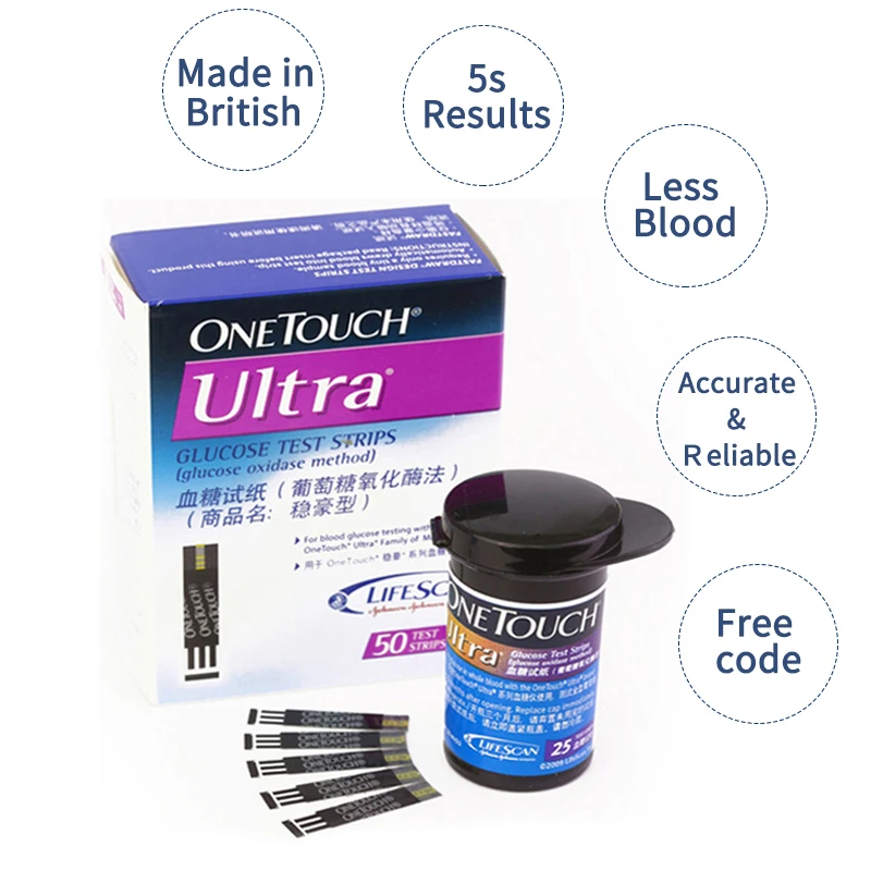Тест полоски OneTouch Ultra для определения уровня глюкозы в крови Easy и Vue на диабет