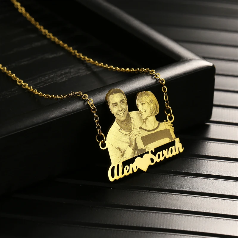 Custom Name Photo Necklace For Women Personalized Gold Color Stainless Steel Couple Family Pendant Necklace Birthday Gift