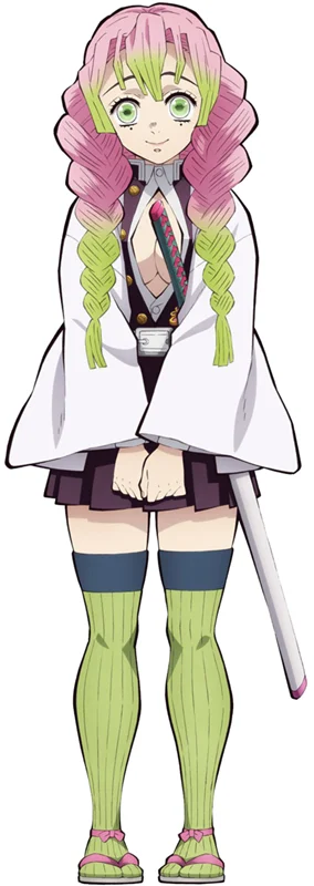 Парик для косплея Demon Slayer Kimetsu no Yaiba Kanroji Mitsuri для женщин девочек розовый зеленый градиент длинные волосы Ponytai вечерние парики на Хэллоуин