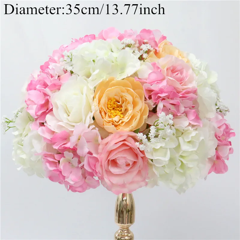 pink 35cm Индивидуальные искусственные Гипсофилы розы гортензии цветок шар украшения дома фестиваль свадебный обеденный стол дорога свинец Венок 1 шт - Цвет: pink 35cm
