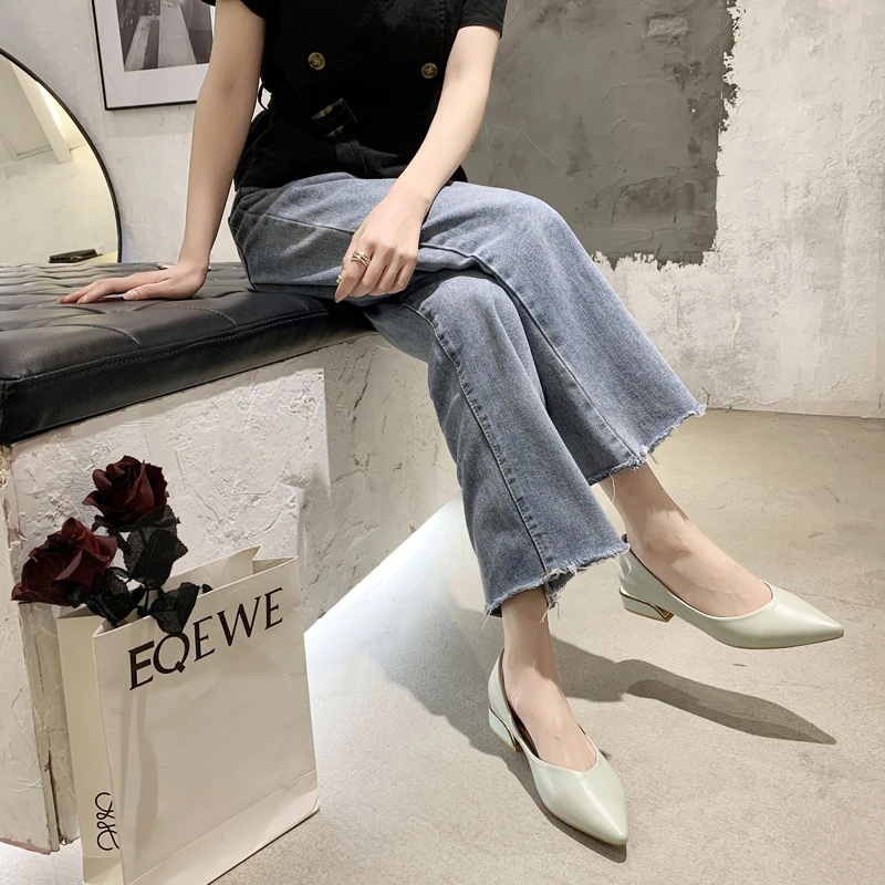 

New Style Black Comfortable Soft Leather Professional Pointed Toe Work Shoes Women All-match Shallow Mouth Platform High Heels