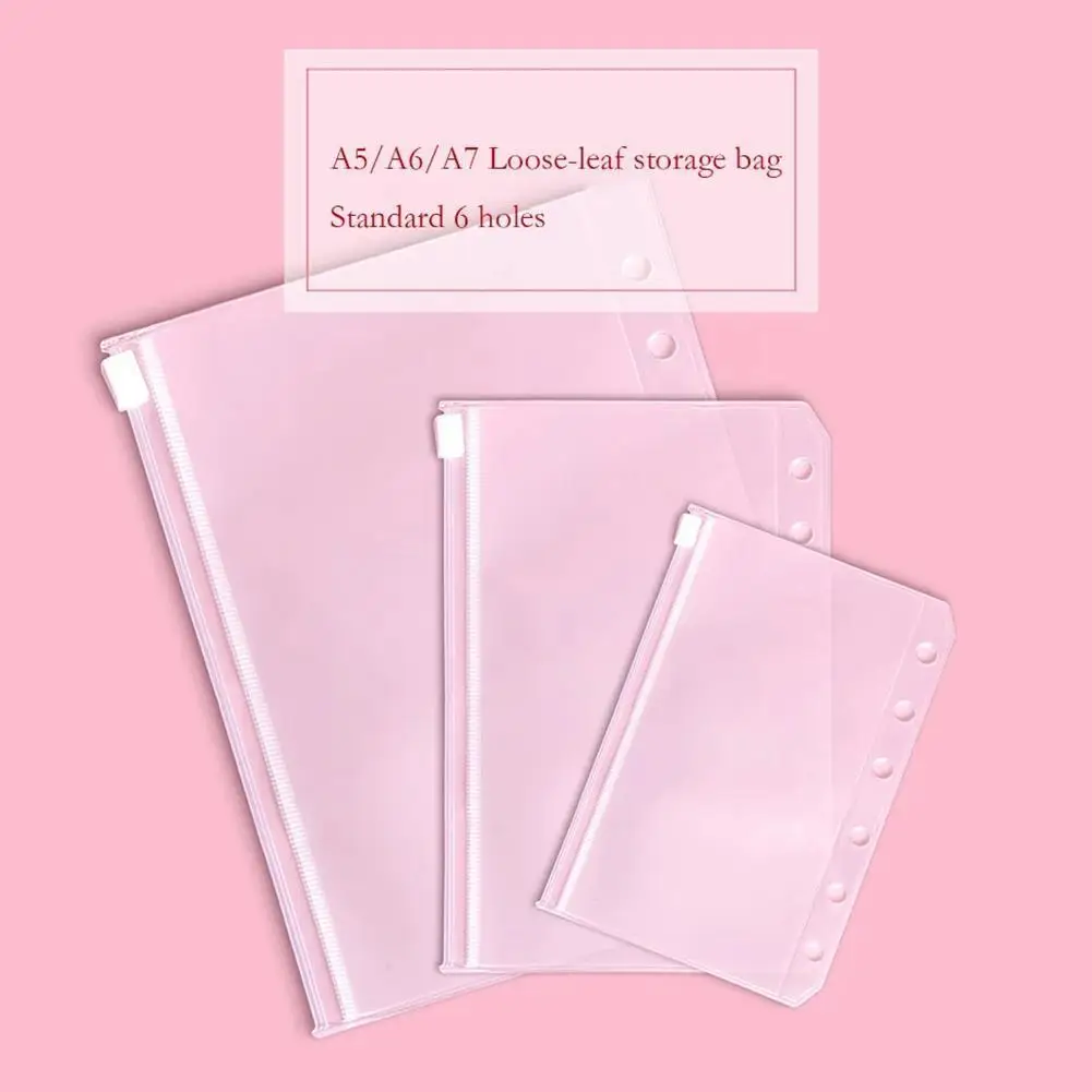 

Transparent Loose-leaf Folder Business Card Bag Loose-leaf Study Student Notebook Ledger Folder Zip Storage Bag Hand Office W4H0