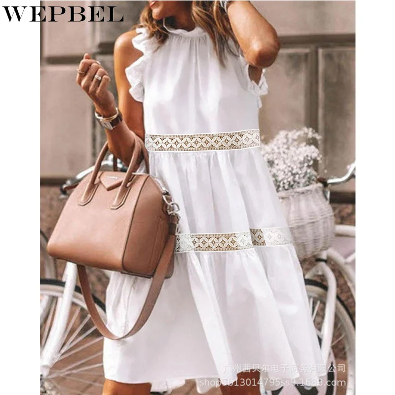 

Женское кружевное ажурное платье WEPBEL, элегантное свободное летнее пляжное платье без рукавов с круглым вырезом для отпуска