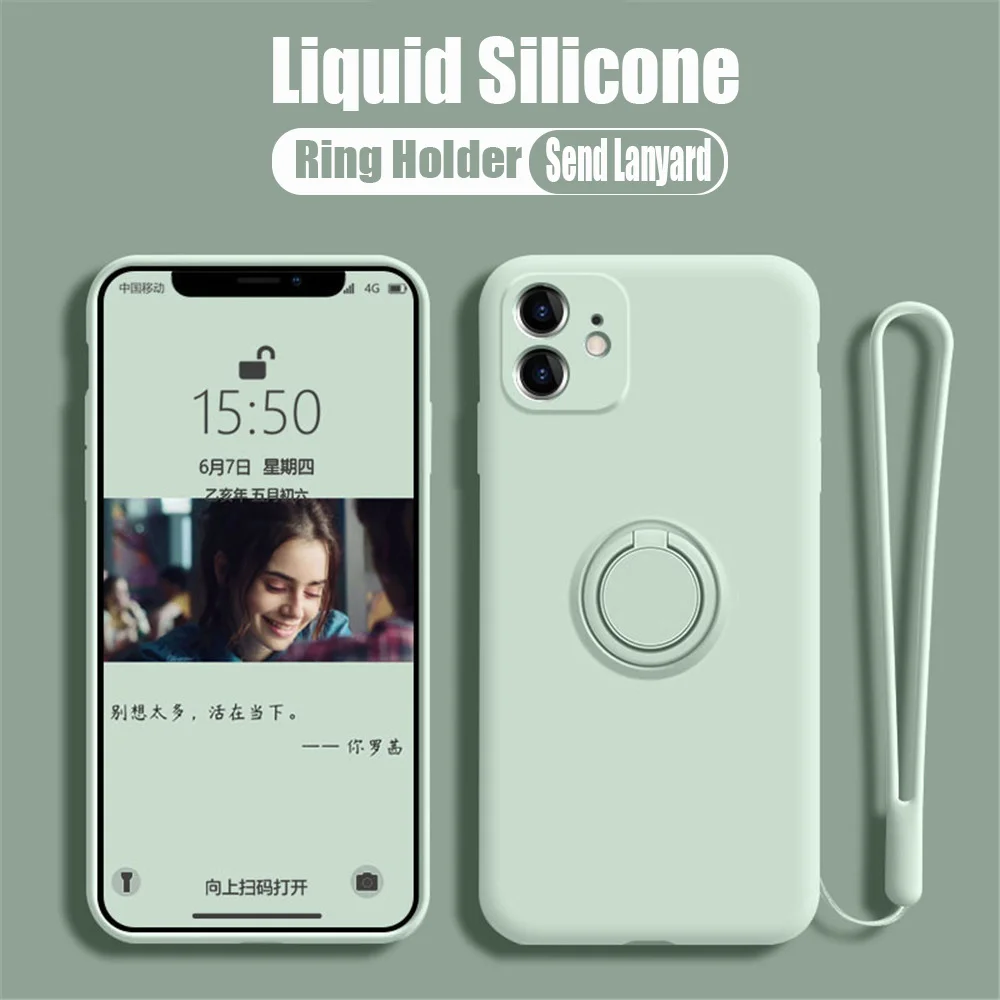 

Liquid Magnetic Ring Holder Phone Case For IPhone 13 12 Mini 11 Pro XS Max XR 7 8 Plus SE2 Soft Silicone Stand Cover