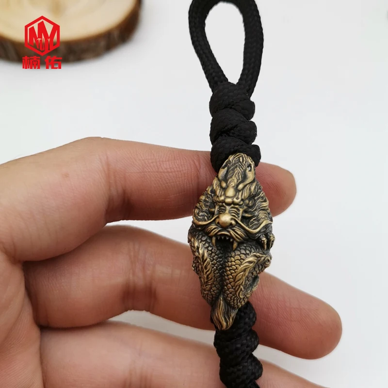 

1PC Brass EDC Panlong Knife Bead Outdoor Umbrella String Bead Lanyard Pendant Backpack Pendant DIY Jewelry Creative Gift