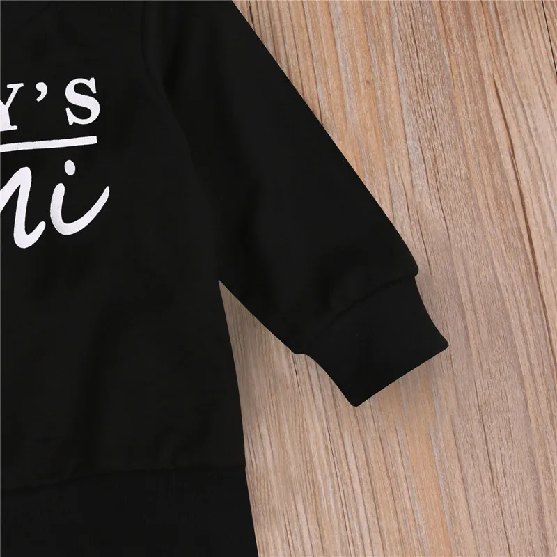 

0-3Y Casual Toddler Baby Boys Girls Black Sweatshirt Pullover Letter Print Long Sleeve Top Autumn Spring Black Tops Outfit 2021
