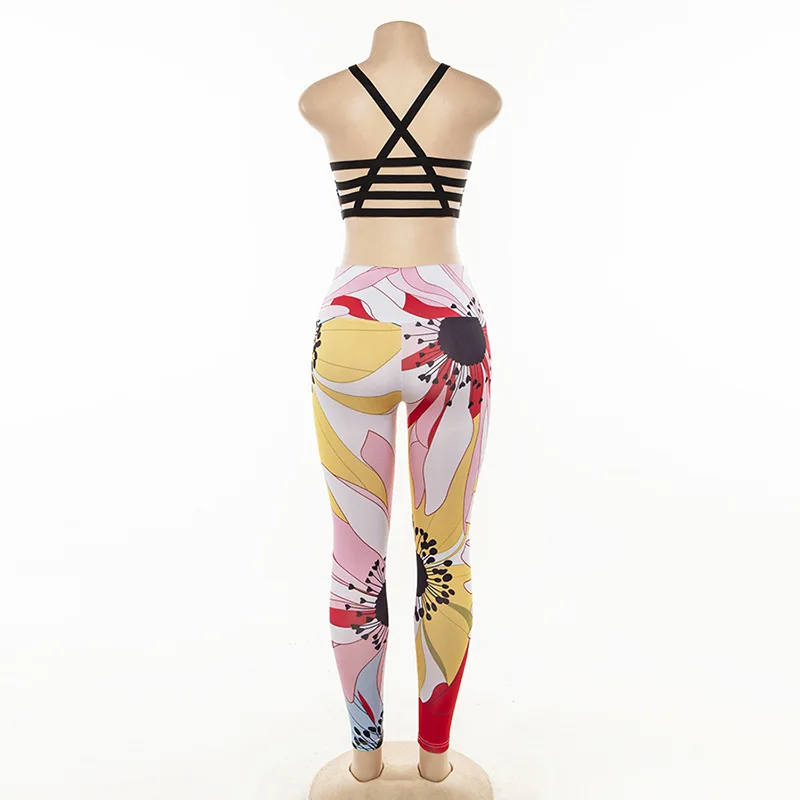 

CXUEY 2020 Floral Fitness Suit Women Backless Workout Clothes for Women Dry Fit Yoga Set Print Gym Set Woman 2 Piece Set Costume
